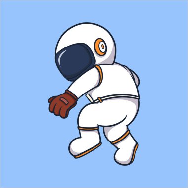 Uzay giysisi, miğfer ve uzay keşfi teması için uygun bir bayrak taşıyan sevimli bir astronot ördeği..