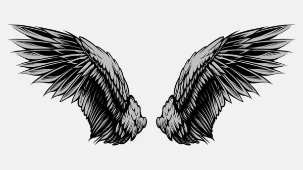 Φτερά Εικονογράφηση Στυλ Τατουάζ Απομονωμένο Χέρι Που Στοιχείο Σχεδιασμού Για — Διανυσματικό Αρχείο
