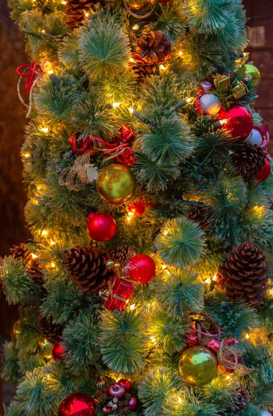 Christmas Tree Decorated Toys Lights — Stock Photo, Image