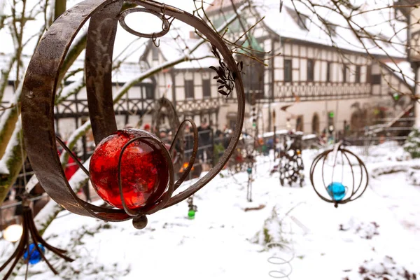 Weihnachtsmarkt Einem Alten Deutschen Schloss Mit Schnee Bedeckt — Stockfoto