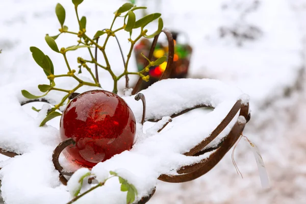 Червоний Різдвяний Скляний Снігу — стокове фото