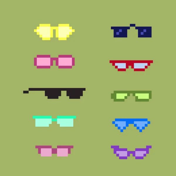 Pixel Art Eyeglass Frames Sunglasses Pixelated Glasses Pixel Art Set — стоковый вектор