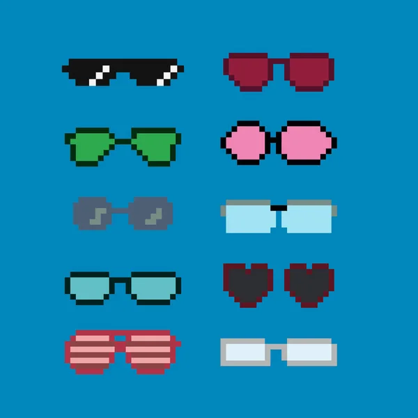 Pixel Art Brillengestelle Oder Sonnenbrillen Mit Verpixelter Brille Pixel Art — Stockvektor