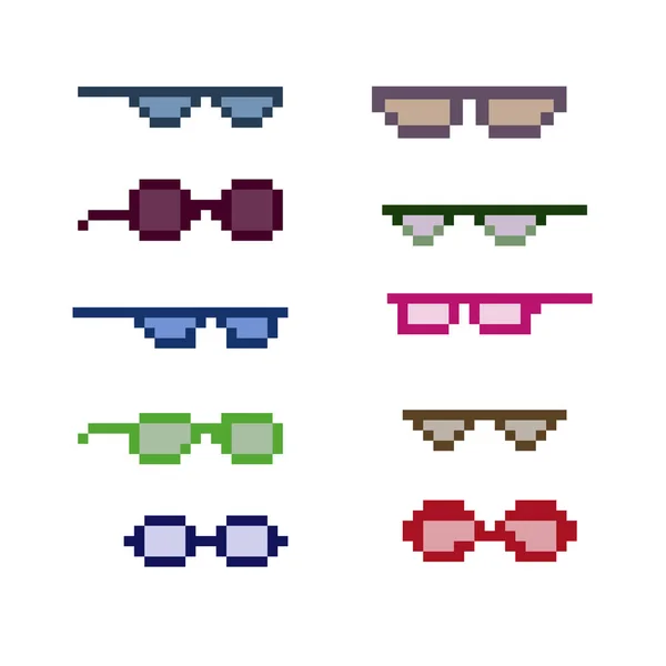 Pixel Art Eyeglass Frames Sunglasses Pixelated Glasses Pixel Art Set — Stockvektor