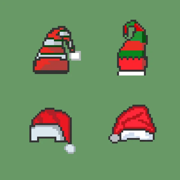 Pixel Art Hat Pixelart Christmas Hat Vector Bundle — ストックベクタ