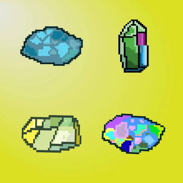Bit Pixel Ruby Gemstones Pixel Diamond Game Assets Vector Illustrations — Vector de stock