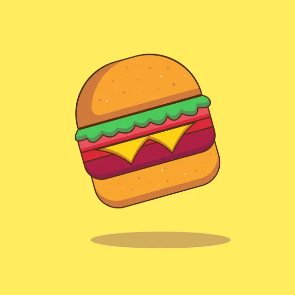 Lezzetli Burger Illustration Çizburger Çizgi Filmi Simge Çizimi Hamburger Çıkartması İzole edilmiş.