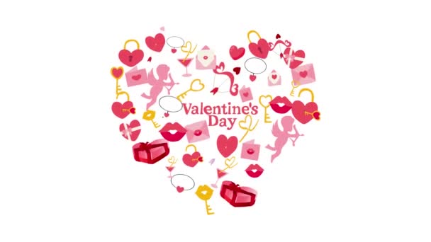 Ilustración Animada Personaje Dibujos Animados Feliz Día San Valentín Stiker — Vídeo de stock