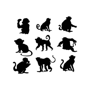maymun silueti 9 pcs vektörü 