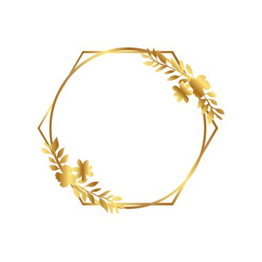 Altın Hexagon Çerçevesi Davetler için Düğün Çerçevesi lüks altın çiçeklerle süslenmiş