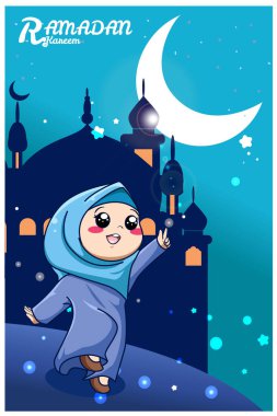 Ramazan Kareem çizgi filmindeki mutlu küçük Müslüman kız.