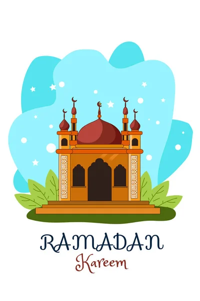 Коричневая Мечеть Рамадан Карим Рисунком Голубого Фона — стоковый вектор