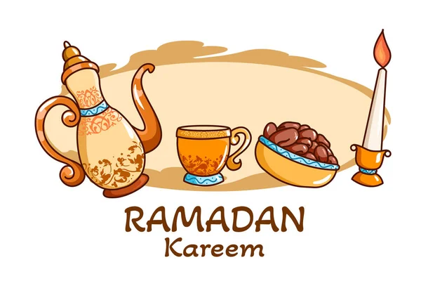 Breaking Fast Ramadan Kareem Cartoon Illustration — Stock Vector