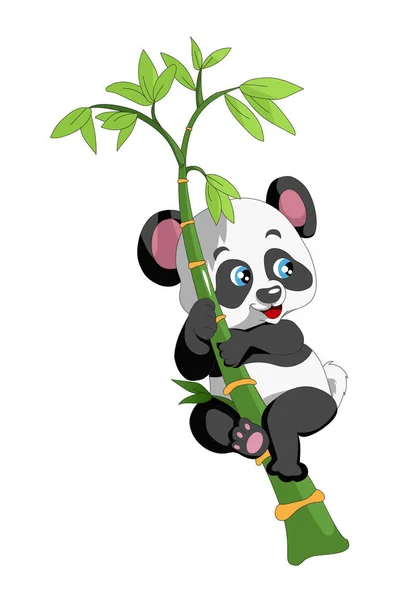 Der Lachende Panda Klettert Auf Den Bambus Entwirft Cartoon Vektor — Stockvektor