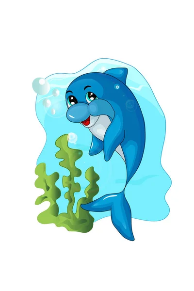 Ένας Ευτυχισμένος Μπλε Καρχαρίας Στη Γαλάζια Θάλασσα Σχέδιο Ζώων Εικονογράφηση — Διανυσματικό Αρχείο