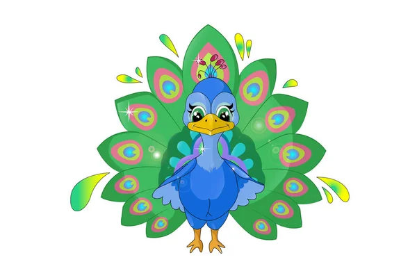 Little Happy Beautiful Peacock Design Animal Cartoon Vector Illustration — Stock Vector