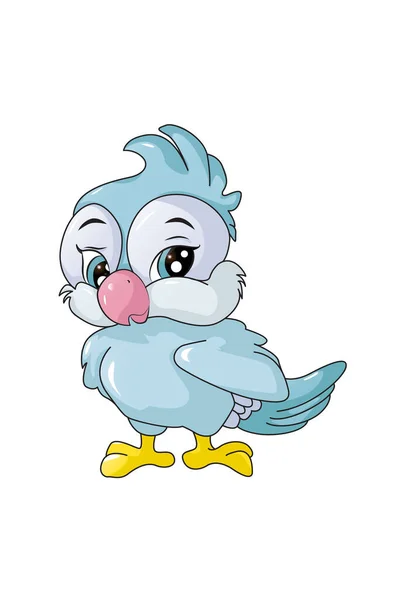 Malý Roztomilý Modrý Pták Úsměv Design Zvířecí Kreslený Vektor Ilustrace — Stockový vektor