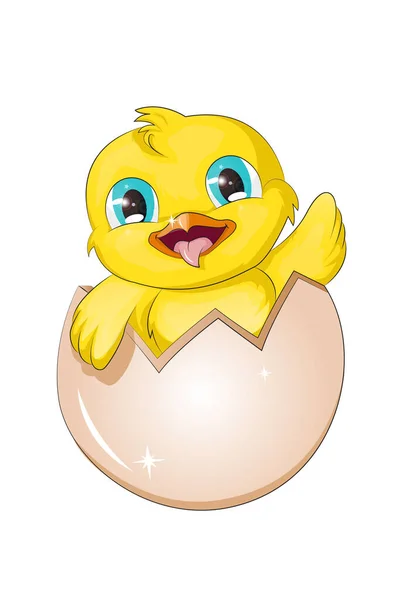 Sebuah Bebek Kuning Bayi Lucu Pada Telur Desain Hewan Vektor - Stok Vektor