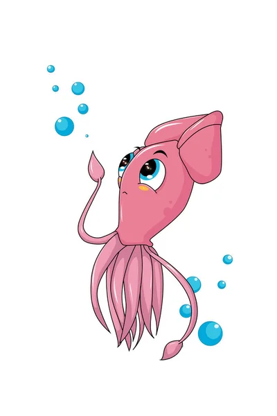 Маленький Симпатичный Розовый Малыш Водяным Пузырем Рисунок Животного Векторной Иллюстрации — стоковый вектор