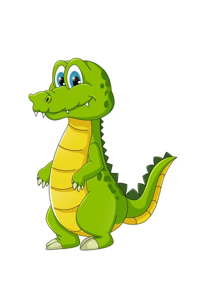 一个快乐而有趣的绿色鳄鱼 设计动物卡通矢量插图 — 图库矢量图片