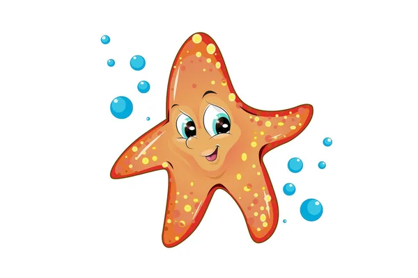 Cute Orange Starfish Water Bubble Design Animal Cartoon Vector Illustration — Stock Vector