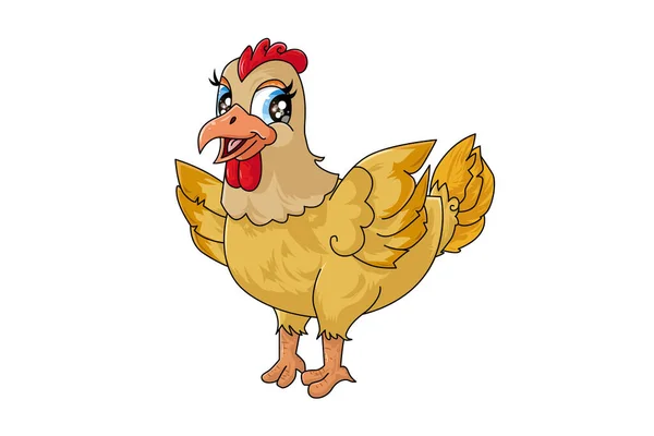 一只快乐美丽的棕色母鸡和可爱的 设计动物卡通矢量插图 — 图库矢量图片