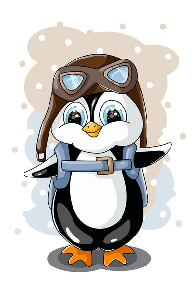 Little Cute Small Penguin Wearing Glasses Wearing Backpack — Stock Vector