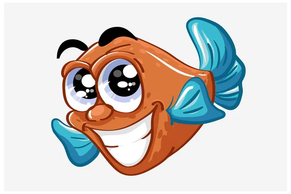 Смішна Помаранчева Блакитна Риба Посміхається Дизайн Мультфільму Тварин Векторні Ілюстрації — стоковий вектор