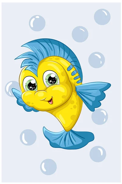 Ένα Μικρό Χαριτωμένο Κίτρινο Μπλε Ψάρι Σχέδιο Ζώων Εικονογράφηση Φορέα — Διανυσματικό Αρχείο