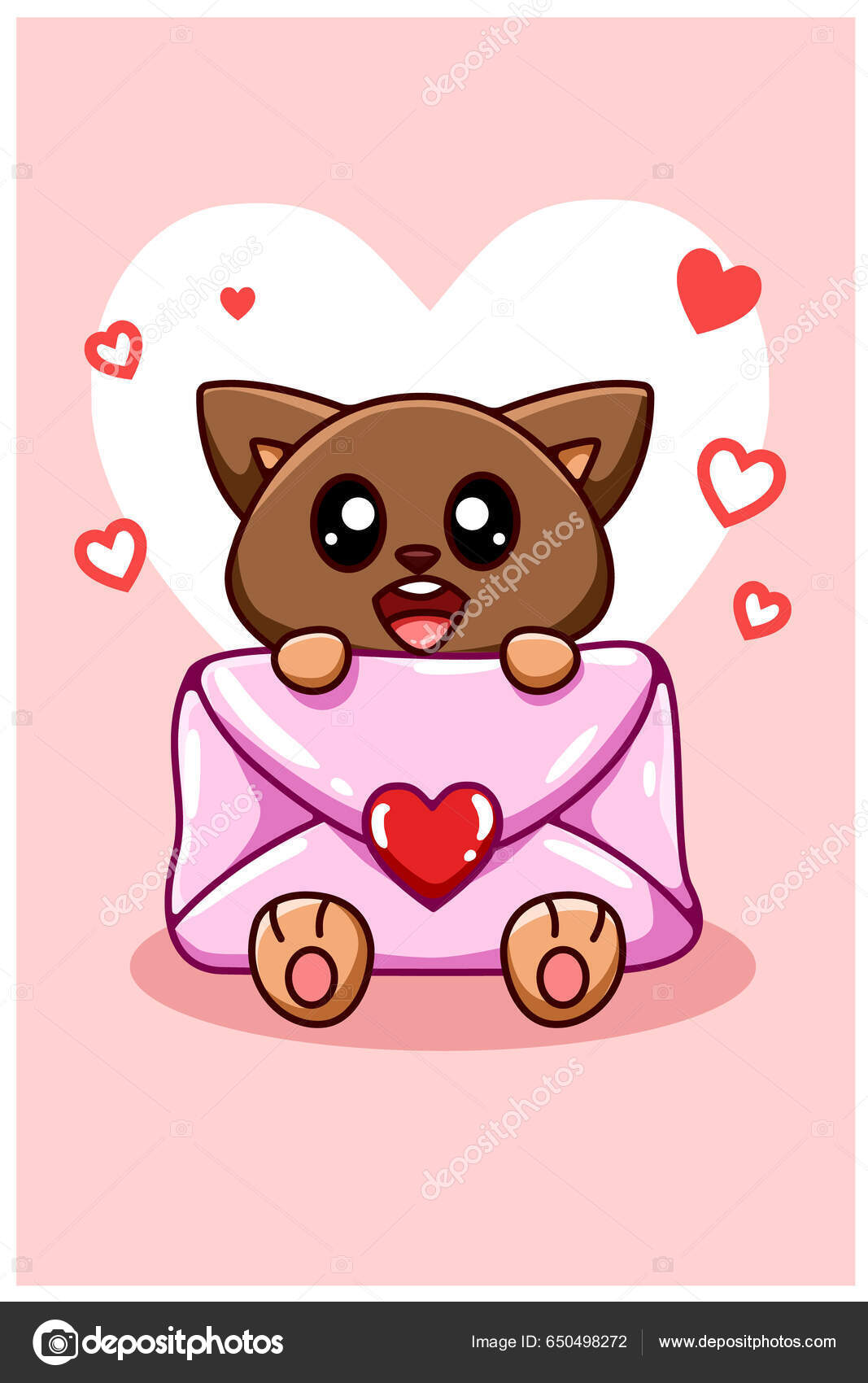 Kawaii Смешной Пес Иллюстрацией Мультфильма Любовное Письмо.
