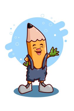 Mavi arka planı olan sevimli bir kalem el sallıyordu.