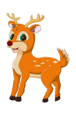 Aç gözlü mutlu bir turuncu geyik, hayvan çizgi film çizimi çizimi.