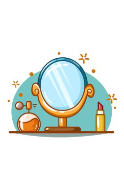 Makyaj gözlüğü, ruj ve parfüm çizimi.