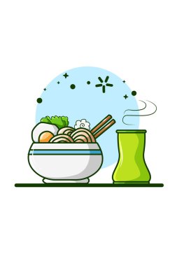 mie Ramen ve maden suyu çizimi