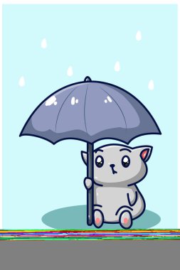 Şemsiyenin altındaki gri kedi