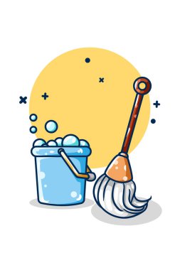 Yer paspası ve kova el çizimi.