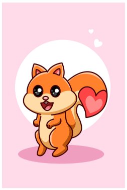 Cehennemdeki karikatür illüstrasyon sevgililer gününde kalbi olan küçük sincap.