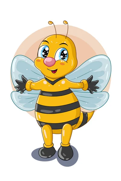 Design Charakter Roztomilé Včela Stojící Otevřenou Rukou Ilustrace — Stockový vektor