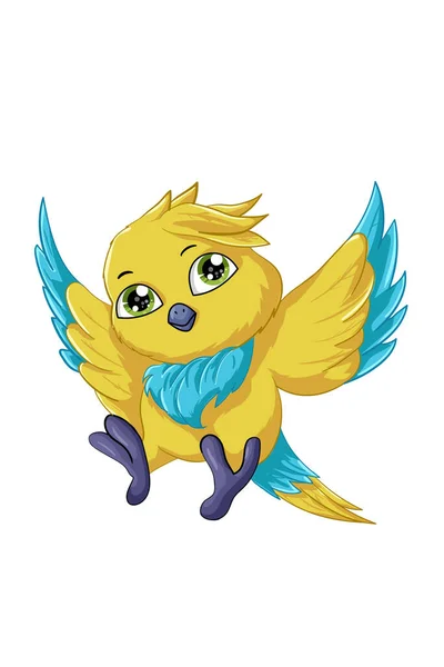 Little Cute Yellow Blue Bird Design Animal Cartoon Vector Illustration — Stock Vector