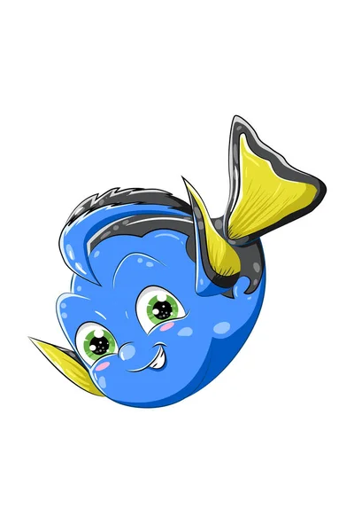 Ένα Μικρό Χαριτωμένο Μπλε Tang Ψάρια Σχέδιο Ζώων Εικονογράφηση Φορέα — Διανυσματικό Αρχείο