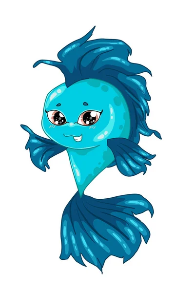 Mały Przystojny Niebieski Ryba Projekt Zwierzę Wektor Kreskówki Ilustracja — Wektor stockowy