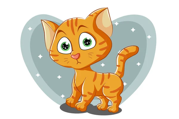 緑の目で少しかわいいオレンジ色の猫 デザイン動物漫画ベクトルイラスト — ストックベクタ