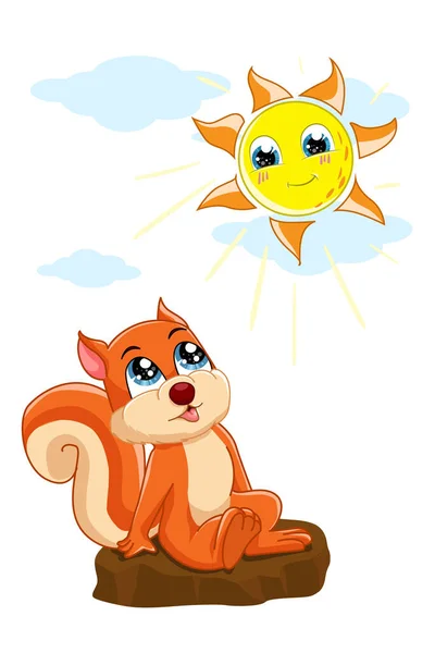 stock vector A little cute squirrel basking in the cheerful sun