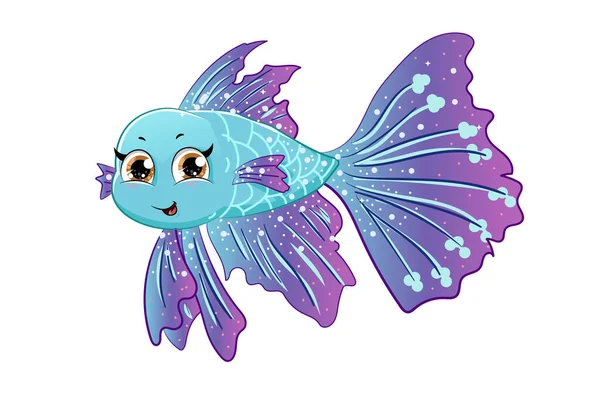Eine Niedliche Blau Lila Beta Fisch Design Animal Cartoon Vektor — Stockvektor