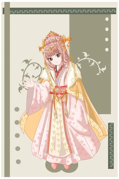 アニメ風キャラクター古代王国イラストの美しい皇帝の妃 — ストックベクタ