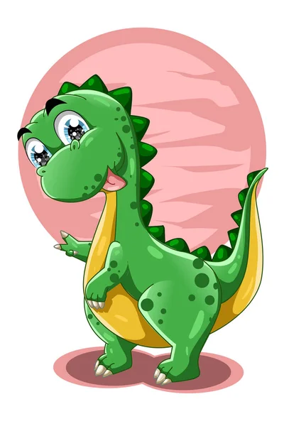 Pequeno Dinossauro Bonito Com Fundo Rosa Ilustração Vetor Animal — Vetor de Stock