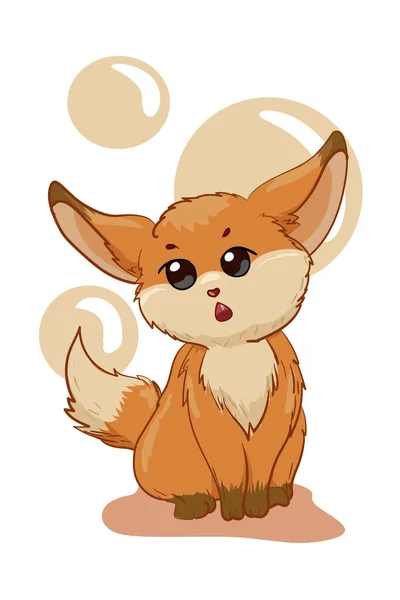 Little Small Brown Fox Sitting Illustration — Stock Vector