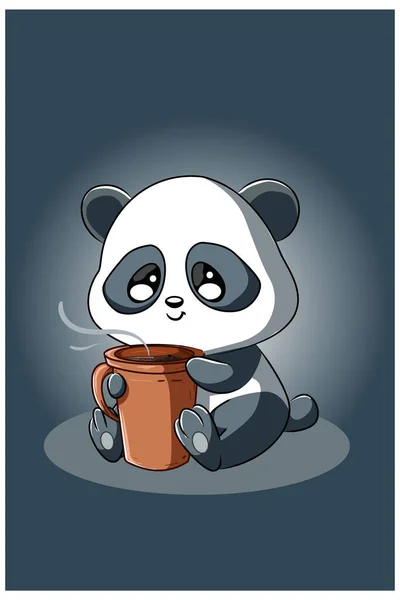 Ein Kleiner Panda Mit Kaffee Illustration — Stockvektor