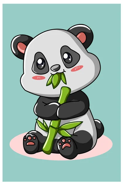 Pouco Bonito Panda Comer Bambu Ilustração —  Vetores de Stock