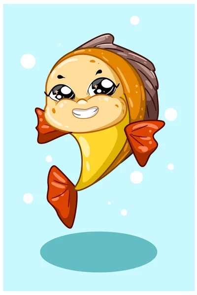 Ένα Γελαστό Κίτρινο Κόκκινο Ψάρι Μπλε Φόντο — Διανυσματικό Αρχείο